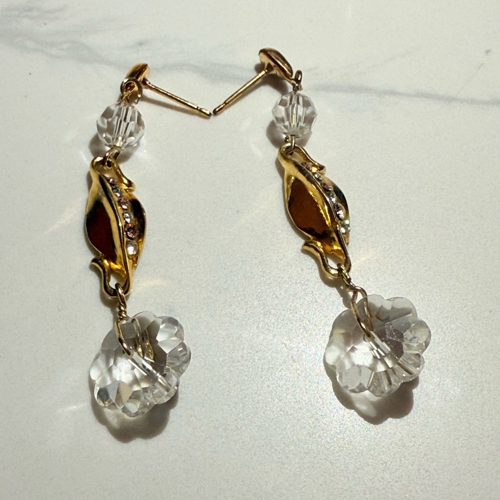 Gold and Clear Crystal Dangle Earrings